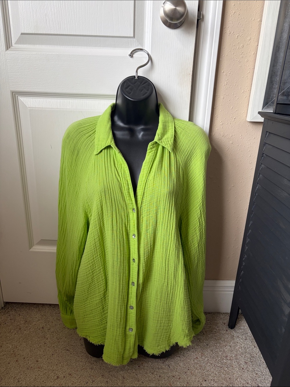 Cotton gauze Lime Green Button-Down Women's Shirt